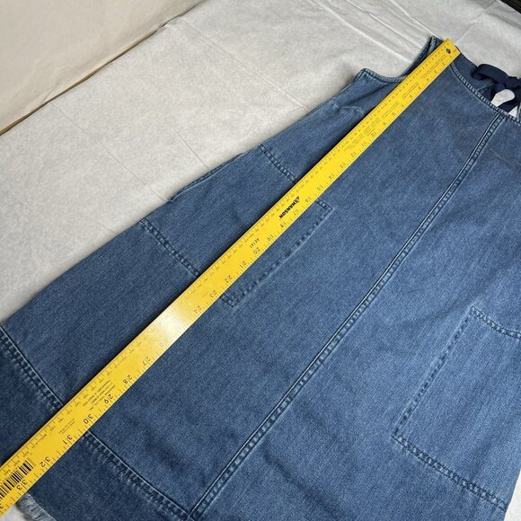 J.Jill Denim XS Petite Shift Tie Dress Blue Cotton Pockets Raw Hem Sleeveless - Picture 3 of 8